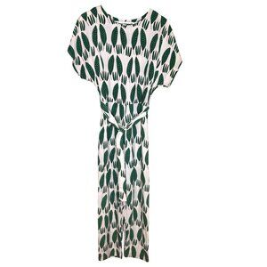 Pepaloves Light Pink Leaf Print Linen Blend Belted Jumpsuit, Size XS